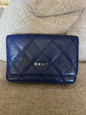 DKNY Quilted Navy Blue Leather Clutch